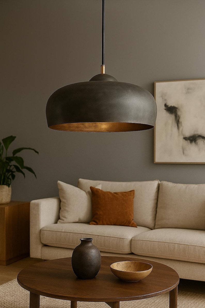 Set of 2 Black Dome Pendant Lights