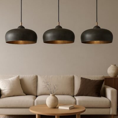 Set of 2 Black Dome Pendant Lights