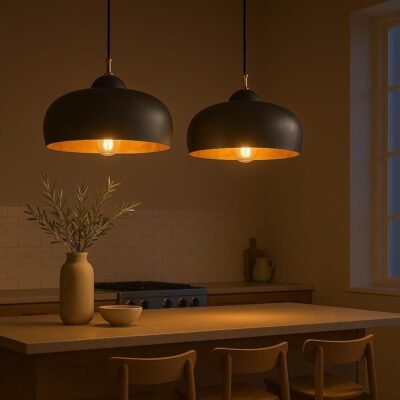 Set of 2 Black Dome Pendant Lights