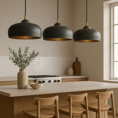Set of 2 Black Dome Pendant Lights