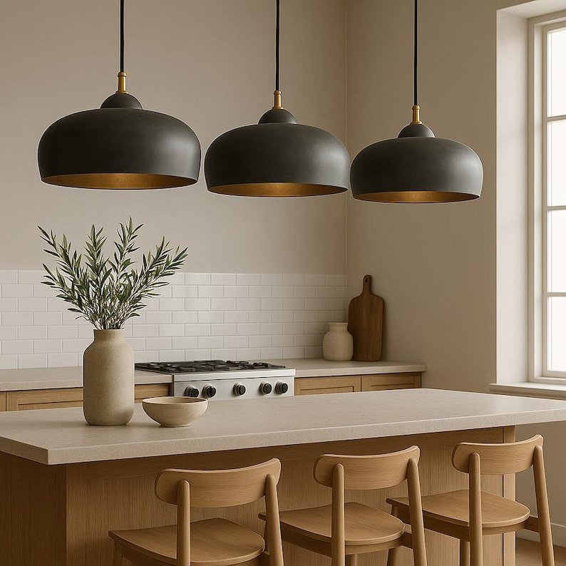 Set of 2 Black Dome Pendant Lights
