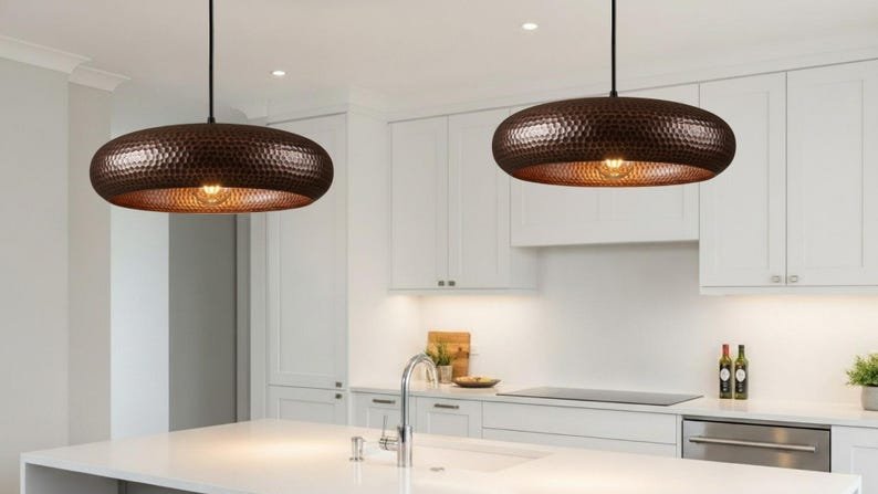 Hammered Copper Ring Pendant Light