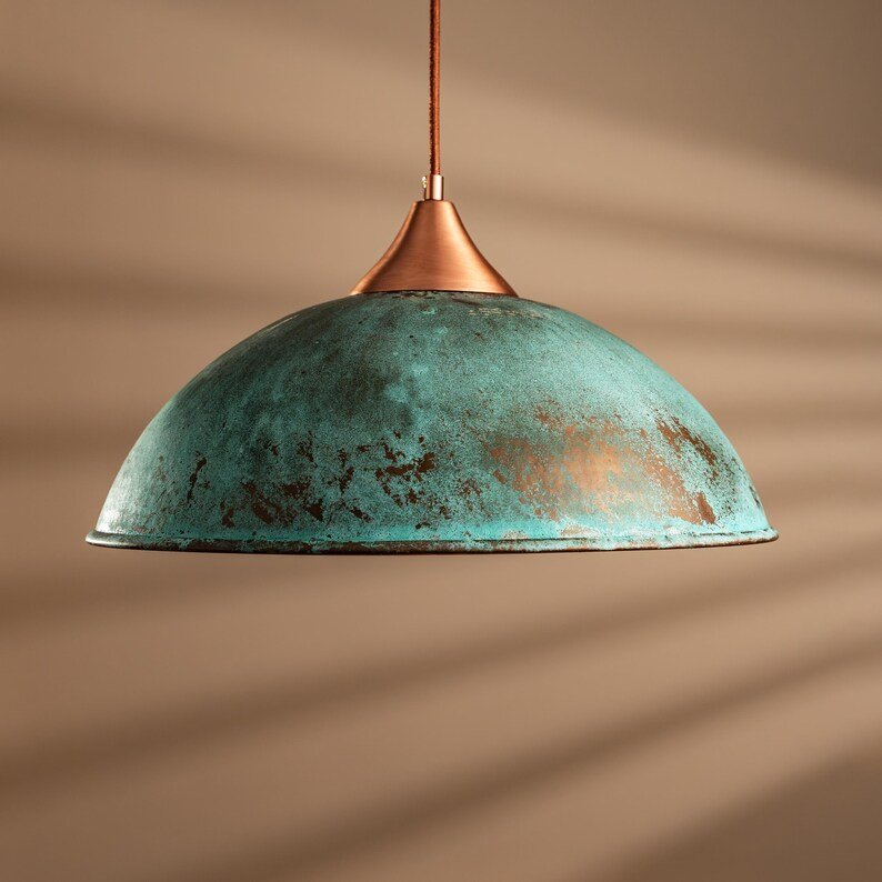 brass6 (4) Patina Green Copper Pendant Light