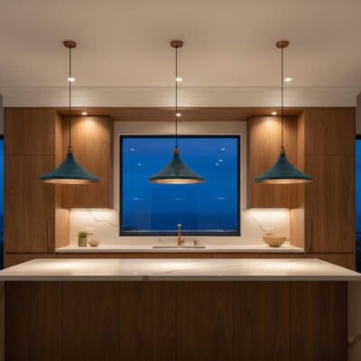 Turquoise & Brass Cone Pendant Light