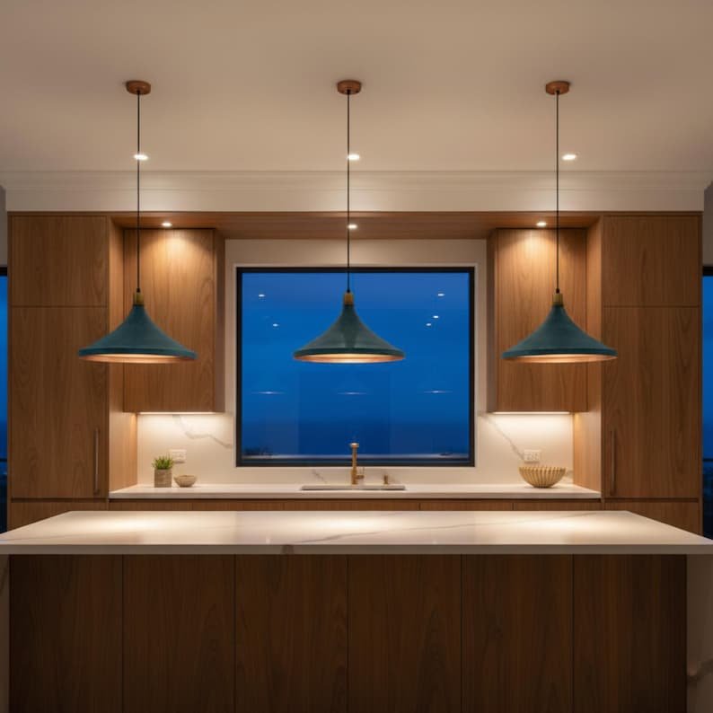 Turquoise & Brass Cone Pendant Light