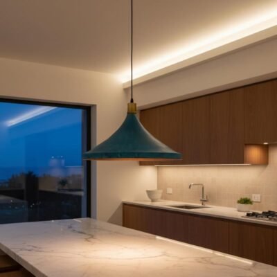 Turquoise & Brass Cone Pendant Light