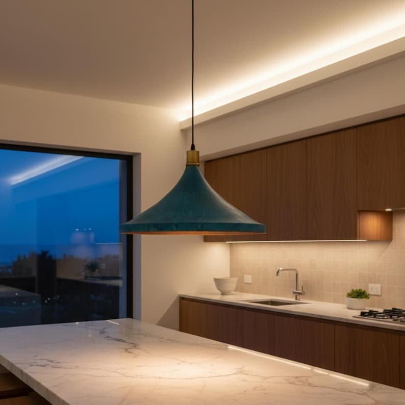 Turquoise & Brass Cone Pendant Light