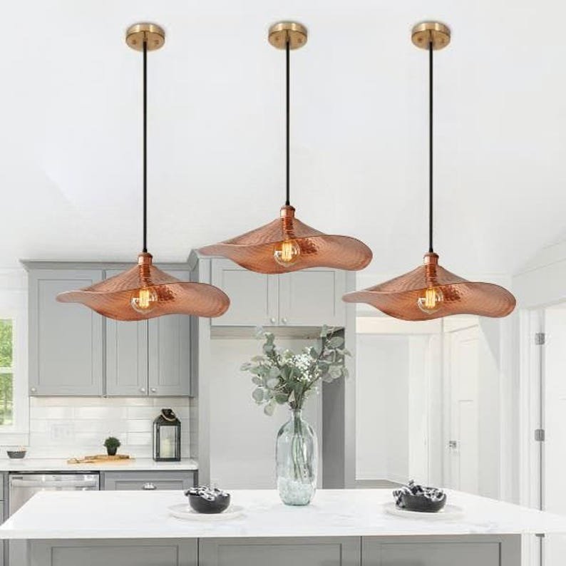 Hammered Copper Wave Pendant Light