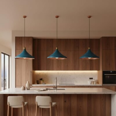 Turquoise & Brass Cone Pendant Light