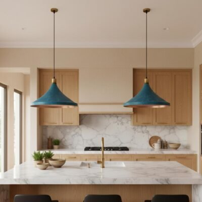 Turquoise & Brass Cone Pendant Light