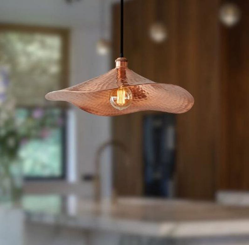 Hammered Copper Wave Pendant Light