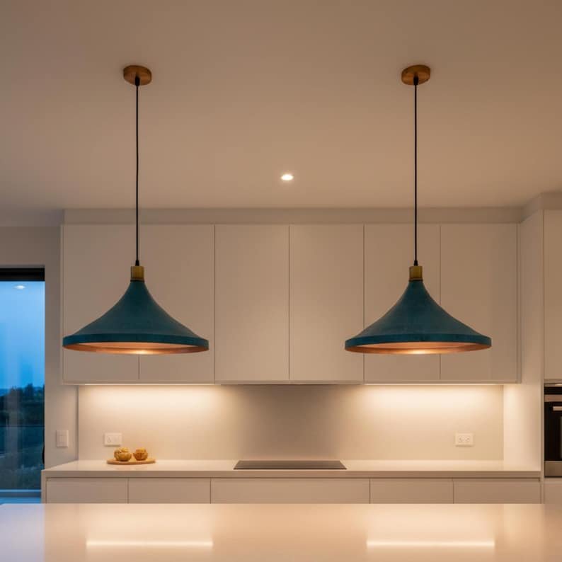 Turquoise & Brass Cone Pendant Light