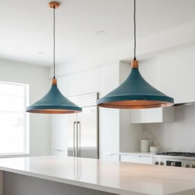 Turquoise & Brass Cone Pendant Light