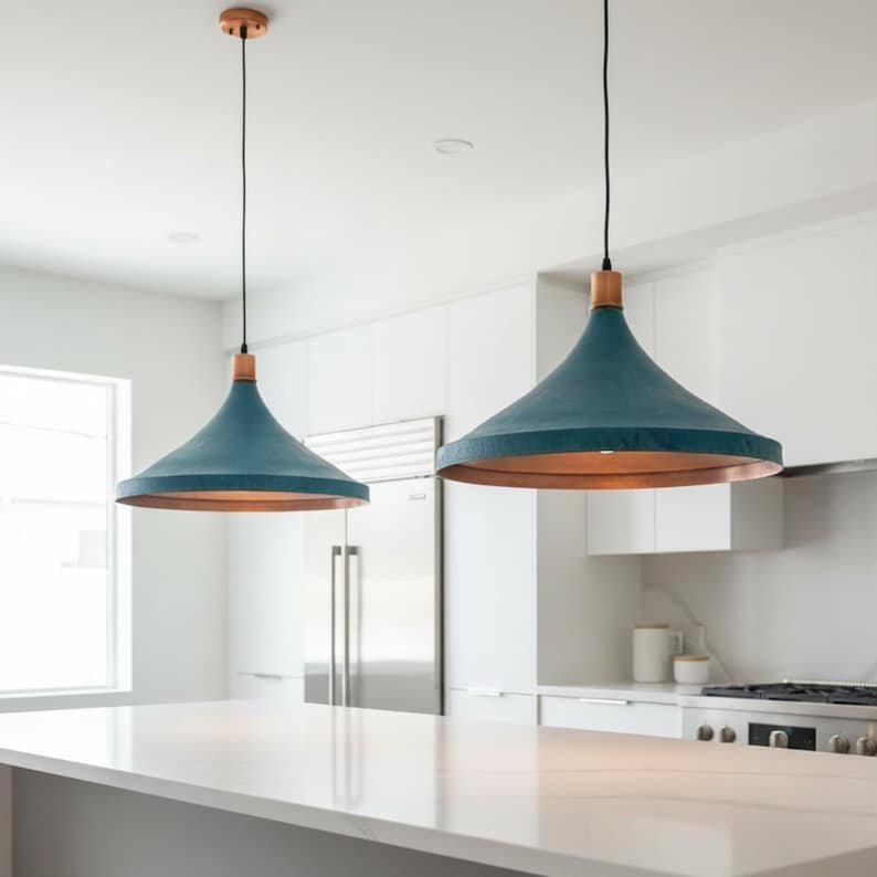 Turquoise & Brass Cone Pendant Light