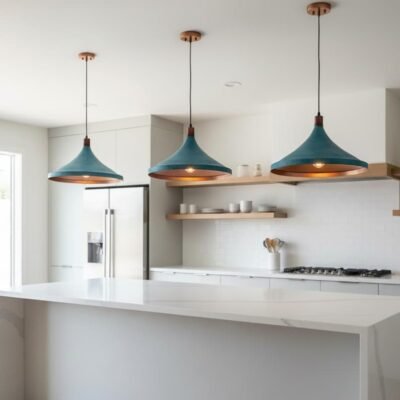 Turquoise & Brass Cone Pendant Light