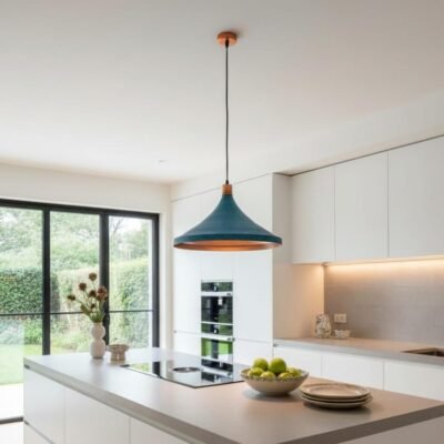 Turquoise & Brass Cone Pendant Light