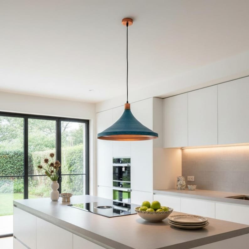 Turquoise & Brass Cone Pendant Light