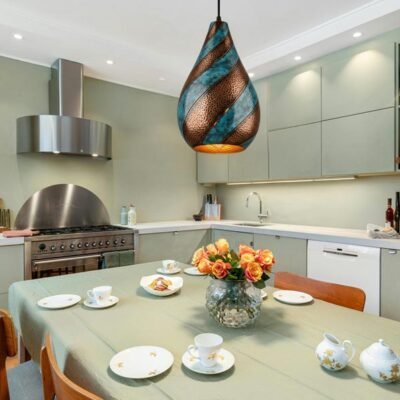 Twisted Verdigris Copper Pendant Light