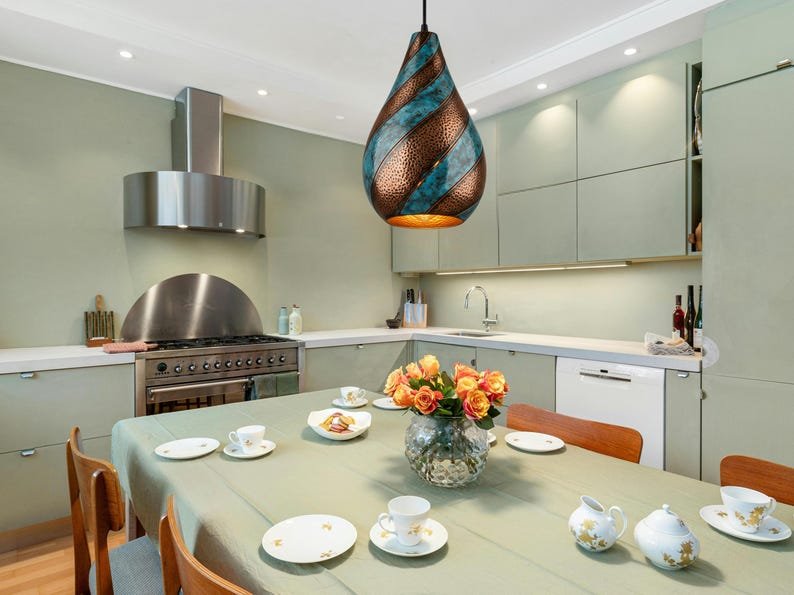 Twisted Verdigris Copper Pendant Light