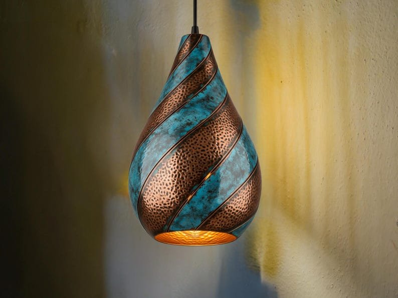 Twisted Verdigris Copper Pendant Light
