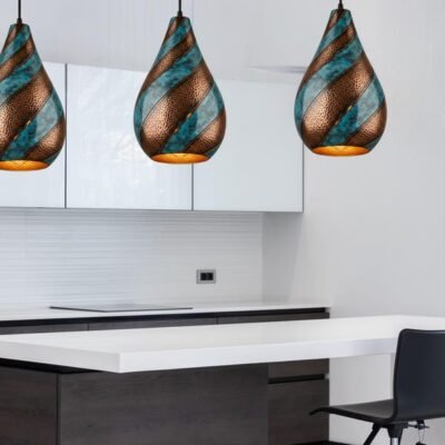 Twisted Verdigris Copper Pendant Light