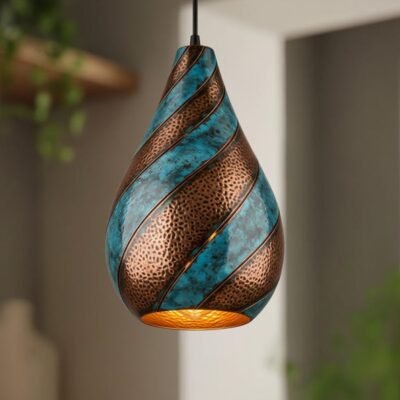 Twisted Verdigris Copper Pendant Light