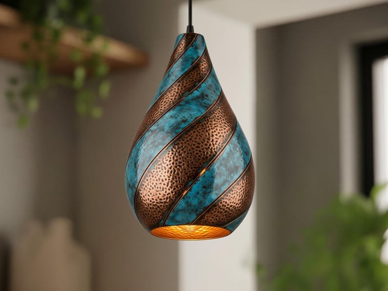 Twisted Verdigris Copper Pendant Light