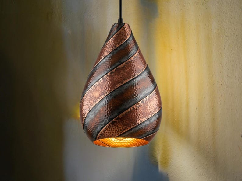 brass9 (8) Twisted Hammered Copper Pendant Light