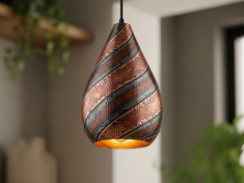 brass9 (9) Twisted Hammered Copper Pendant Light