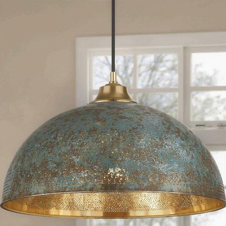 Verdigris Brass Dome Pendant Light