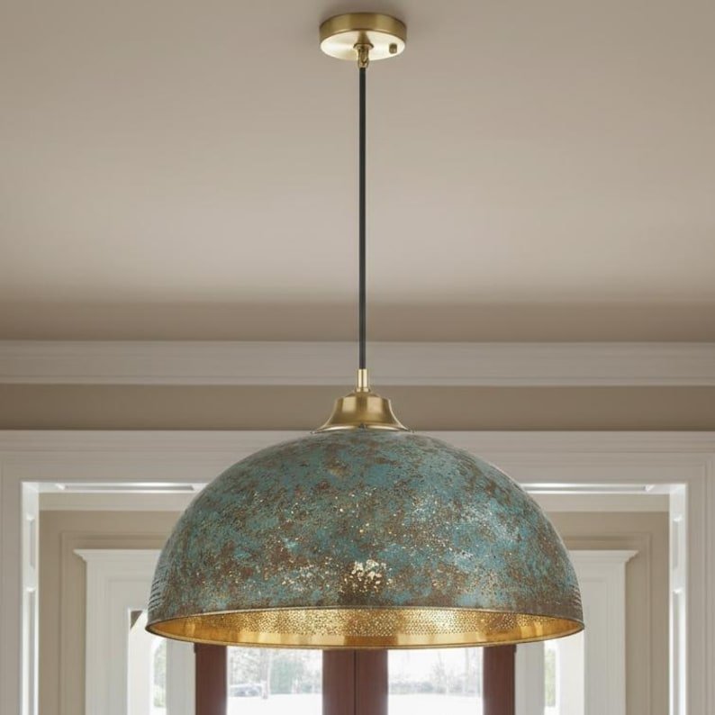 Verdigris Brass Dome Pendant Light